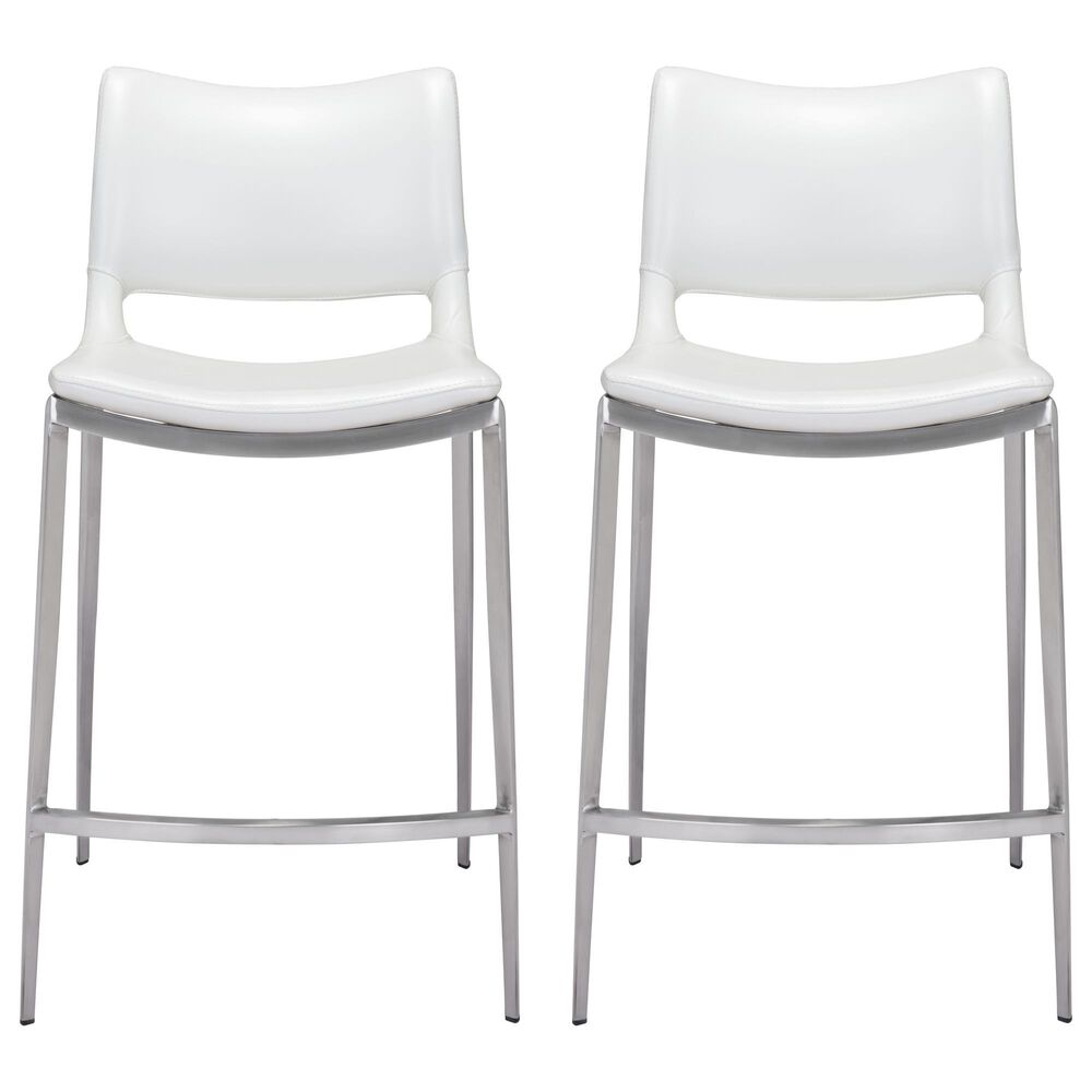Zuo Modern Ace Counter Chair in White/Silver &#40;Set of 2&#41;, , large