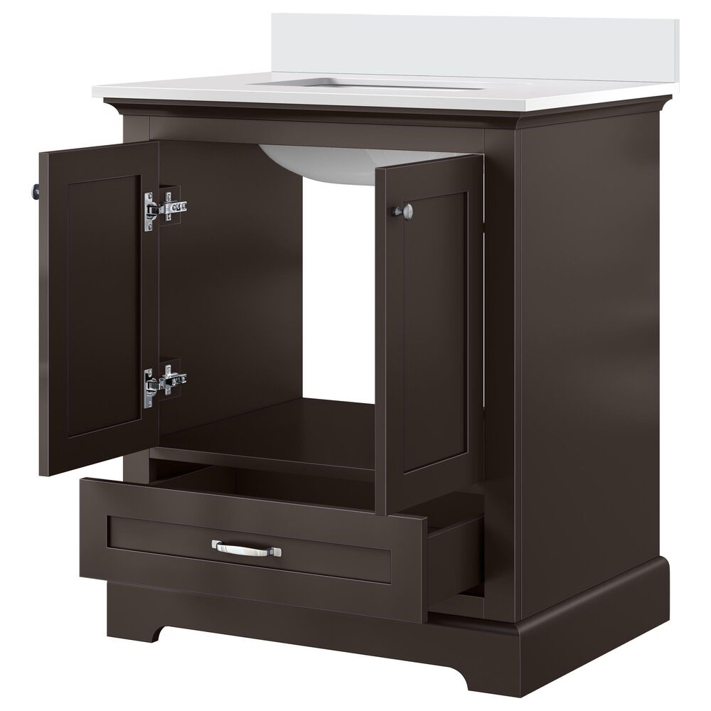 Lexora Home Dukes 30&quot; Single Bathroom Vanity in Espresso with 2 cm White Cultured Marble Top and Rectangular Sink, , large