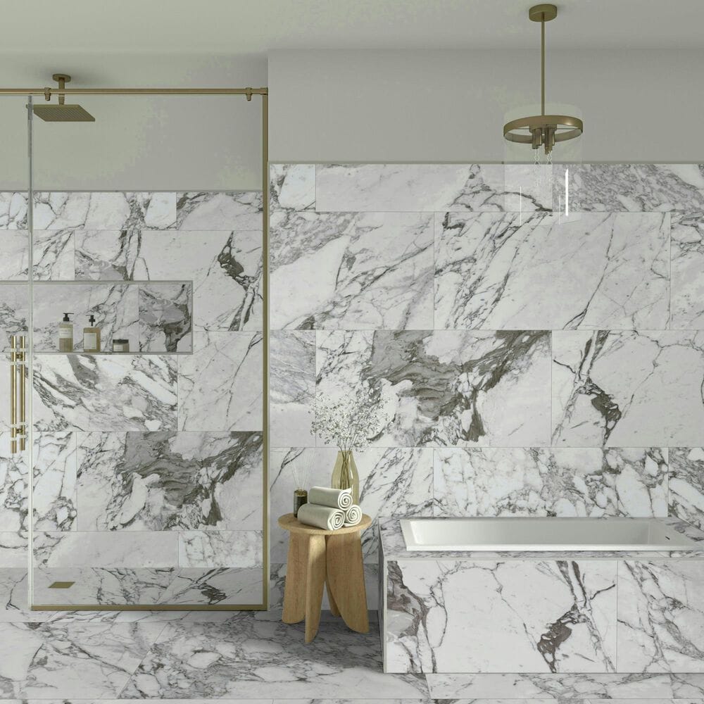Dal-Tile Marble Attache Lavish Pearl Arabesque 24" x 48" Porcelain Tile, , large