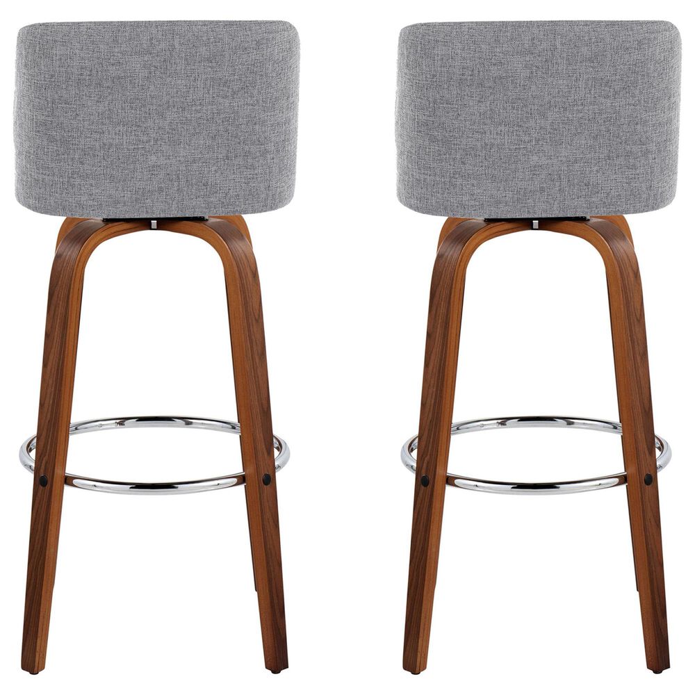 LumiSource Toriano Swivel Bar Stool with Grey Fabric Upholstery in Walnut and Chrome (Set of 2), , large