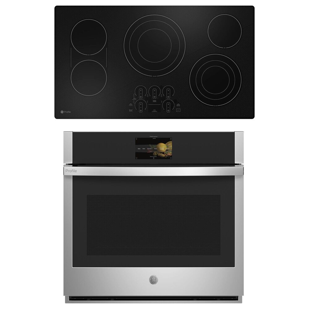 GE Profile 2-Piece Kitchen Package with 30" Built-In Single Wall Oven and 36" Electric Cooktop in Stainless Steel and Black, , large
