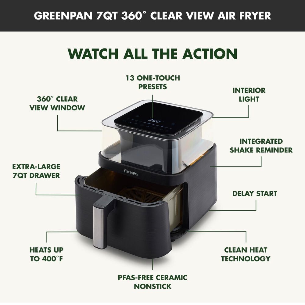 Green Pan Bistro 7 Qt. Clear View Air Fryer in Black, , large