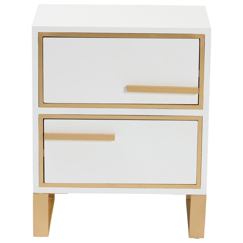 Baxton Studio Giolla 2-Drawer End Table in White and Gold, , large