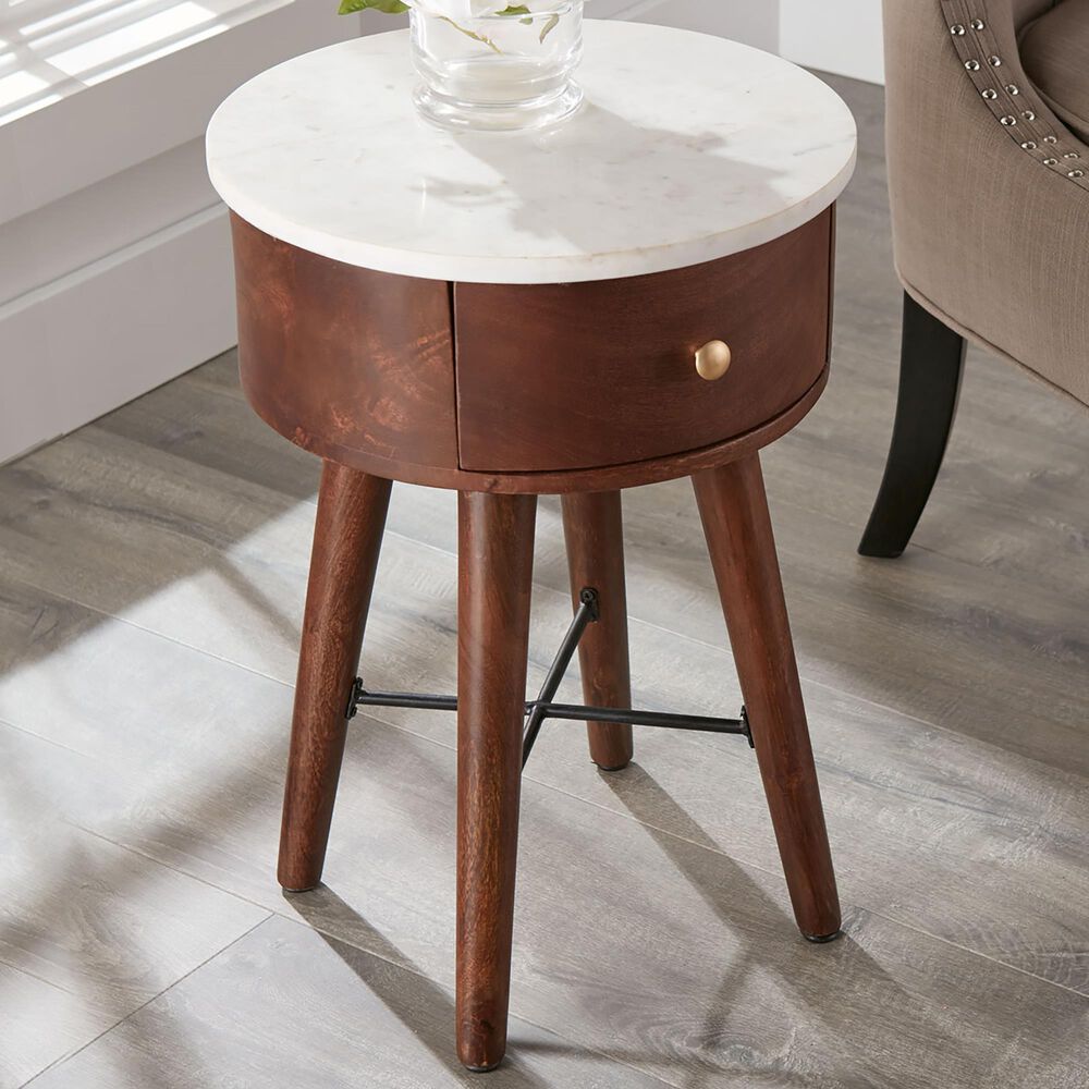 Steve Silver Bangalore Marble Top Accent Table in Brown Cherry and White, , large