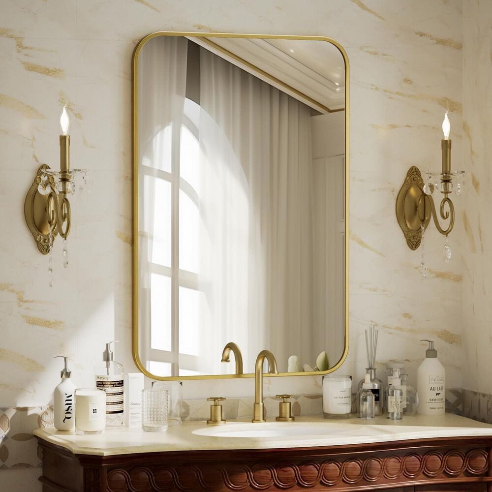 HOMLUX 24" x 36" Rectangular Wall Mirror in Gold, , large