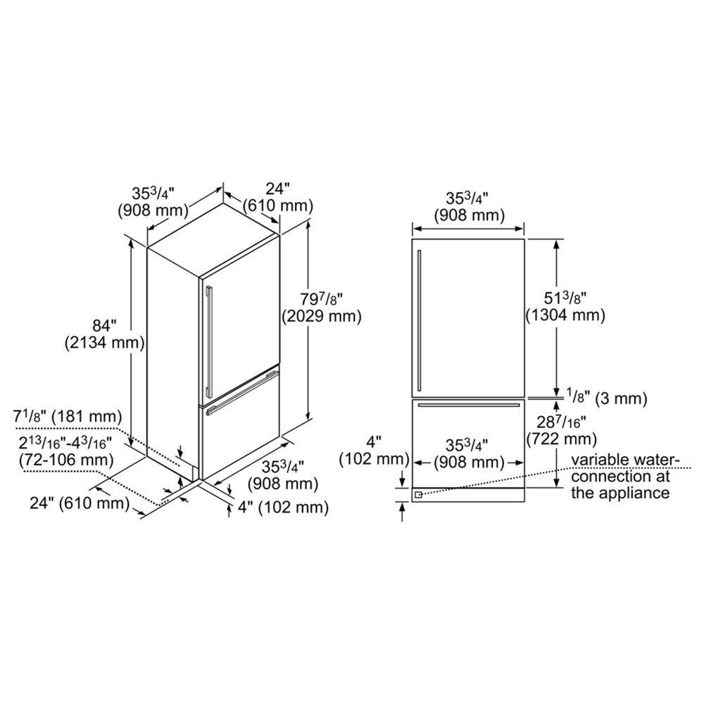 Thermador 36&quot; BuiltIn Bottom Freezer Refrigerator, , large