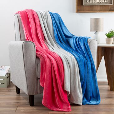 Timberlake Lavish Home 60" x 50" Fleece Throw in Cobalt Blue/Stone Grey/Hot Pink (Set of 3), , large