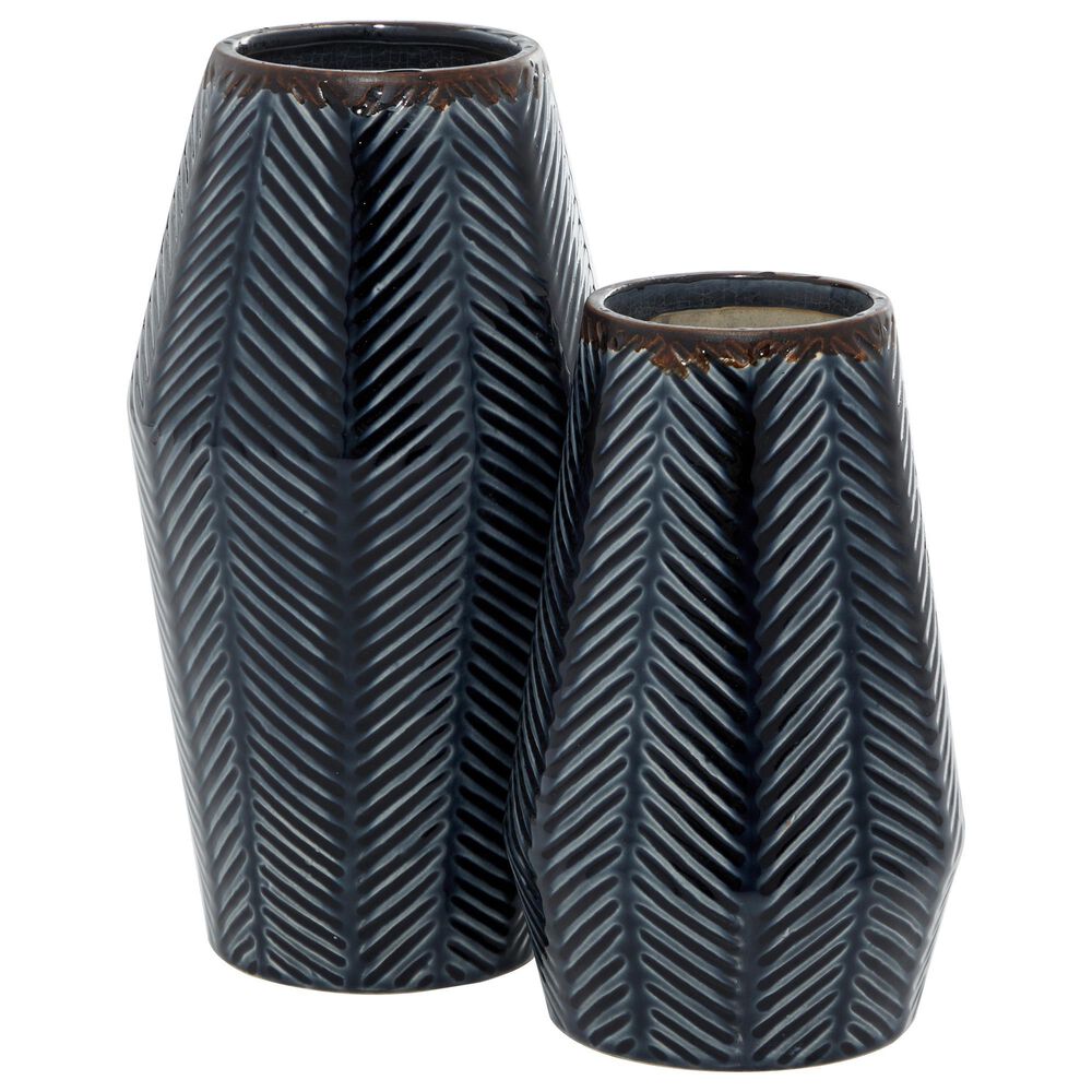 Maple and Jade Contemporary Ceramic Vase in Dark Blue (Set of 2), , large