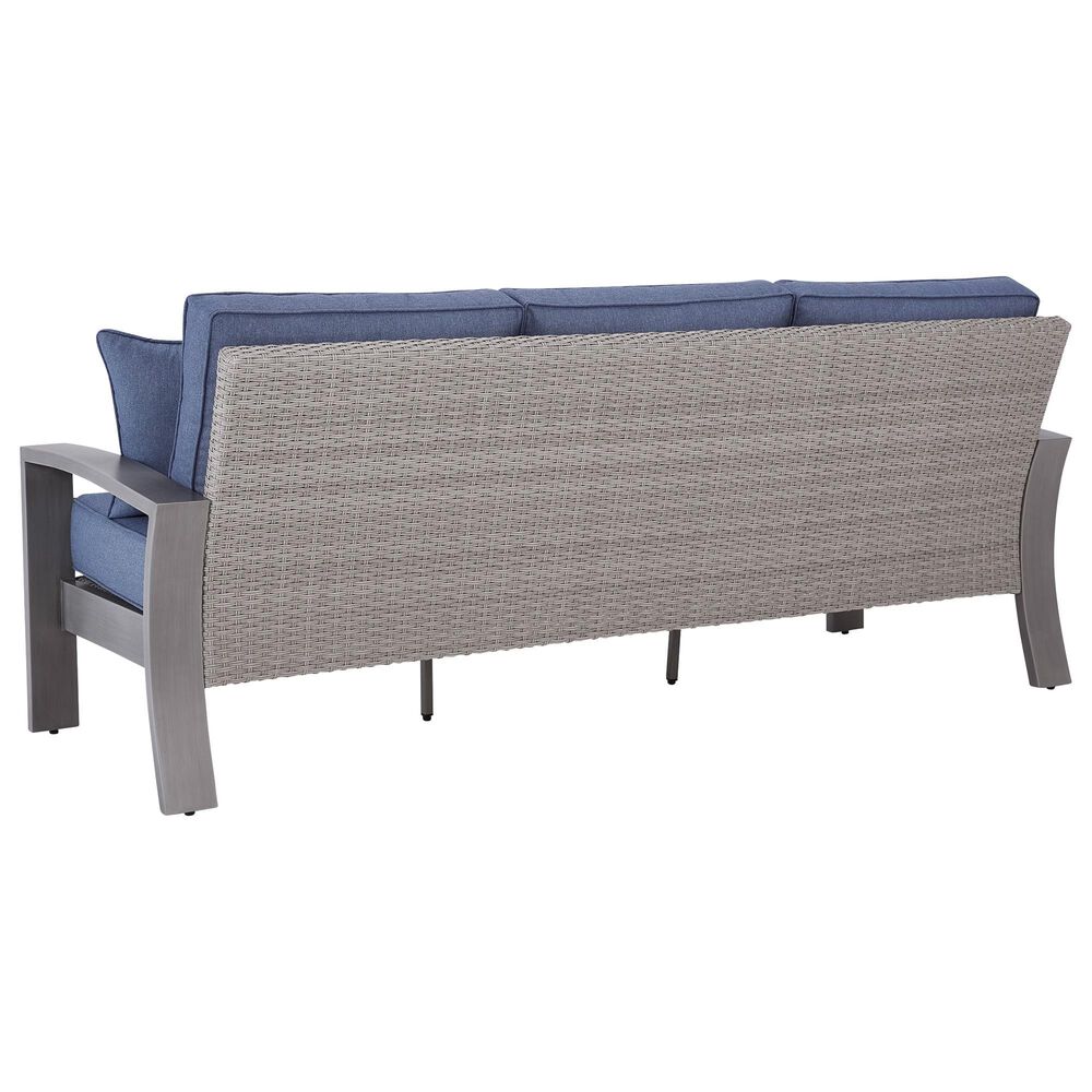Ashley Half Moon Beach Stationary Sofa with Blue Cushions in Gray, , large