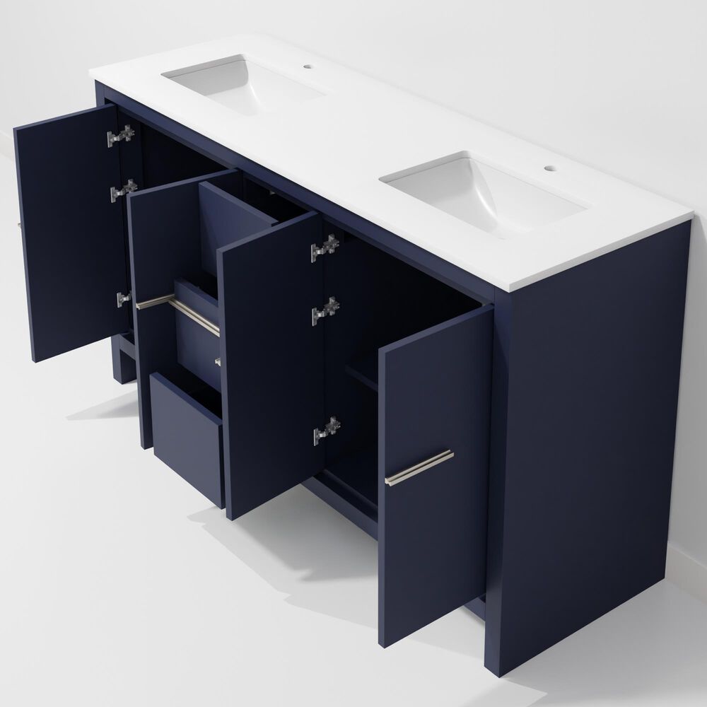 Lexora Home Lafarre 60" Double Bathroom Vanity in Navy Blue with 2 cm White Quartz Top and Rectangular Sinks, , large