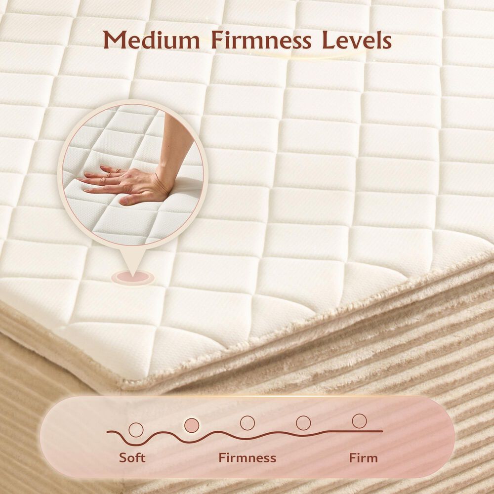 HOMLUX Plush Full Mattress with Beige Headboard, , large