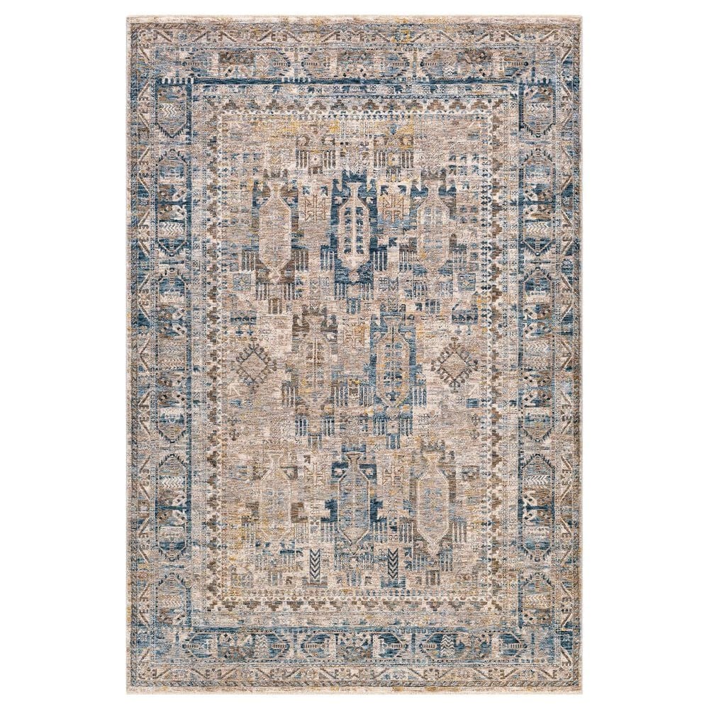 Surya Mirabel MBE-2302 5"3" Round Navy, Denim, Cream, Brown, Saffron, Taupe and Gray Area Rug, , large