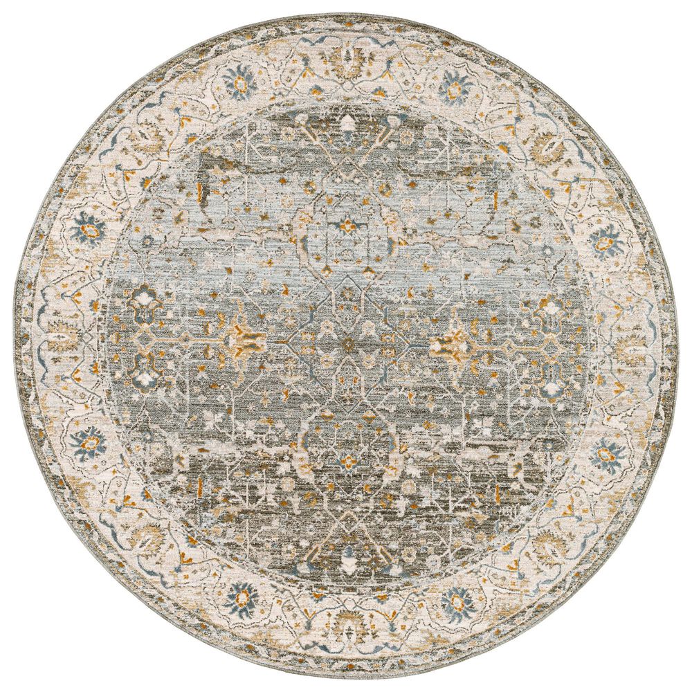Surya Dresden Deep Teal, Dusty Sage, Taupe, Off-White, Light Gray, Olive and Mustard 5&#39;3&quot; Round Area Rug, , large