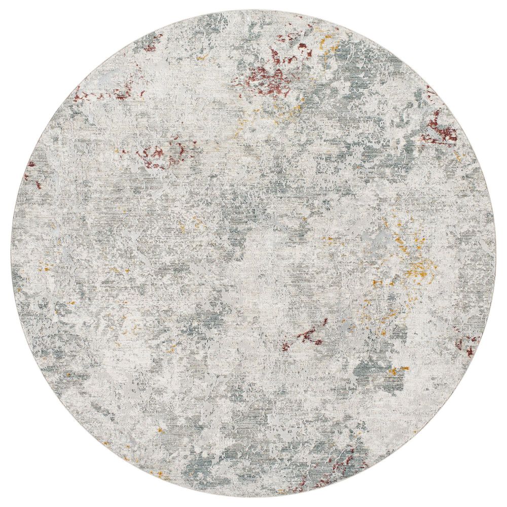 Surya Dresden White, Gray, Medium Gray, Light Slate, Rust and Mustard 6"7" Round Area Rug, , large