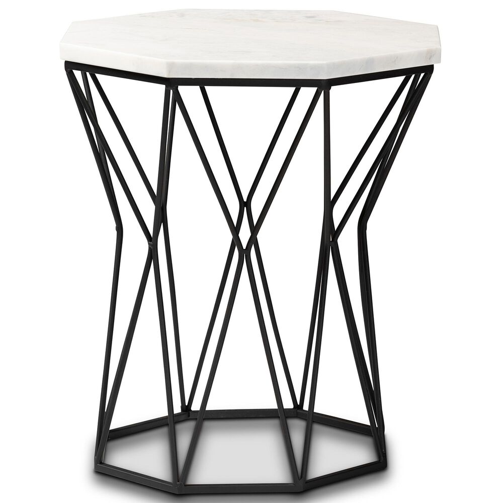 Baxton Studio Venedict End Table in White and Black, , large