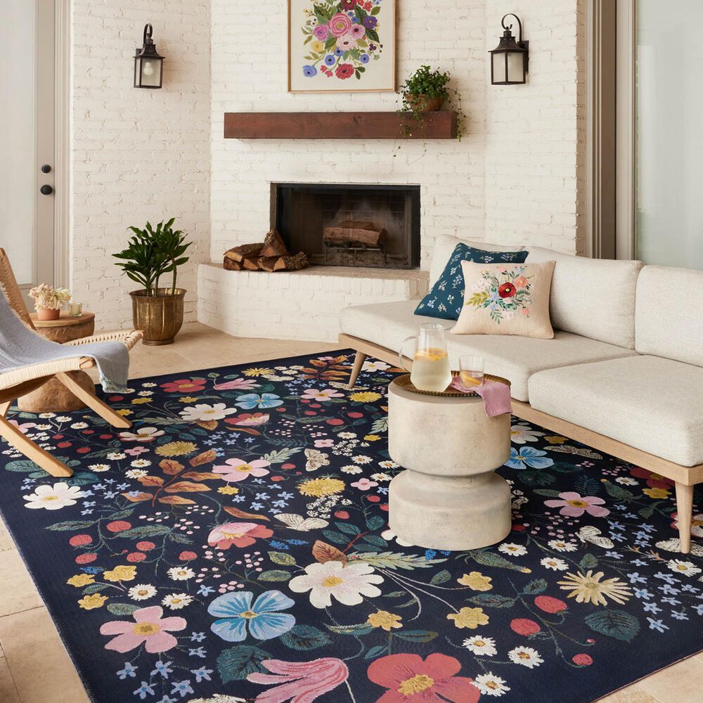 Rifle Paper Co Perennial Strawberry Fields 3&#39;11&quot; x 5&#39;11&quot; Black Area Rug, , large
