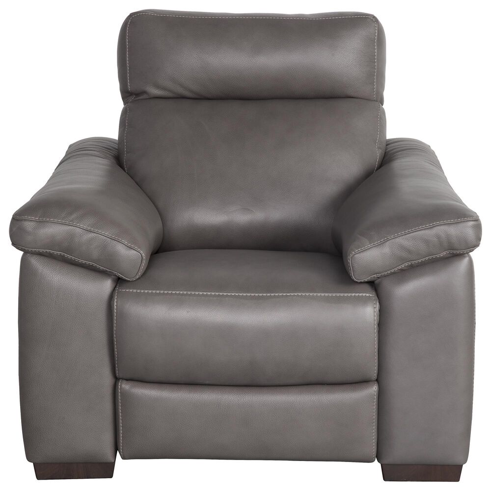 Natuzzi Editions Estremo Leather Chair with Dual Power Motion in Sauvage Dark gray, , large
