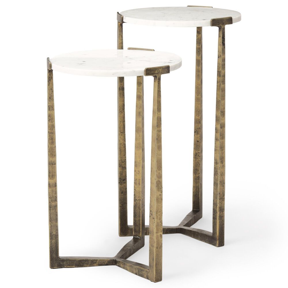 Mercana Atticus 2-Piece Nesting Accent Table Set in Antiqued Gold and White, , large