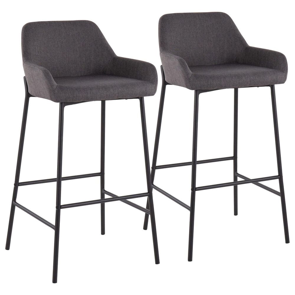 LumiSource Daniella Bar Stool with Charcoal Upholstery in Black (Set of 2), , large