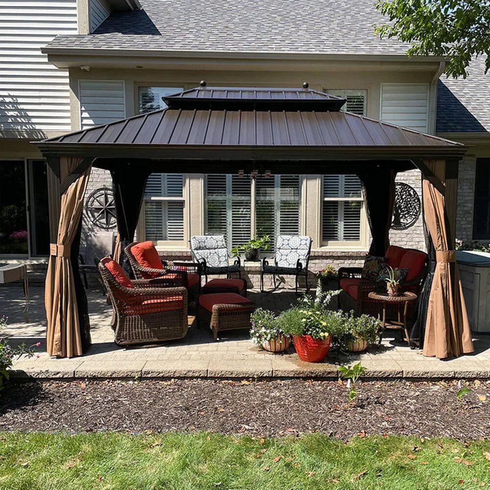 HOMLUX 10' x 14' Hardtop gazebo with double roof in Bronze, , large