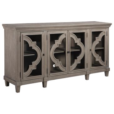 Ashley Fossil Ridge 4-Door Quatrefoil Credenza in Distressed Gray, , large
