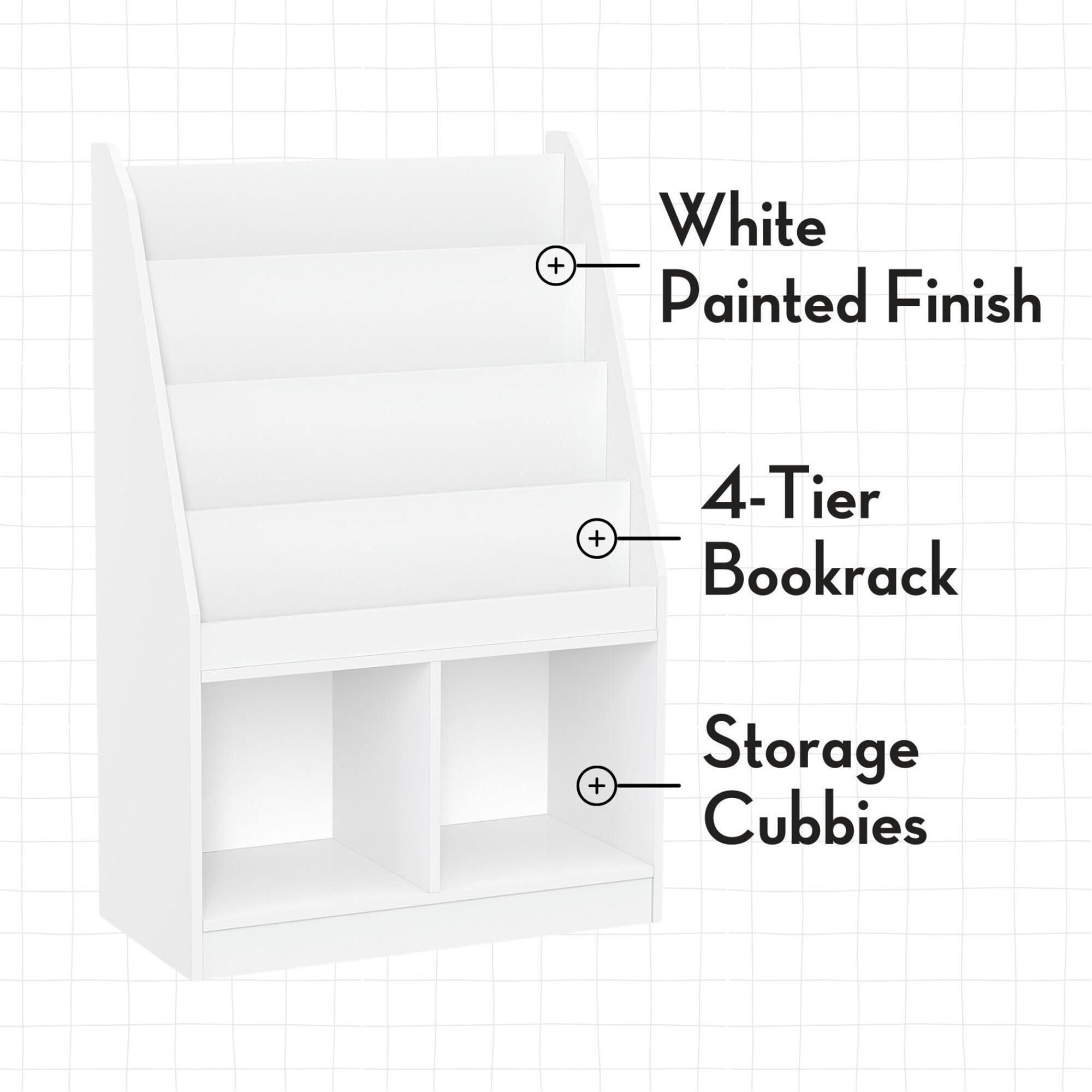 RiverRidge Home 2-Cubby Kid Book Rack with 2-Blue Bin in White