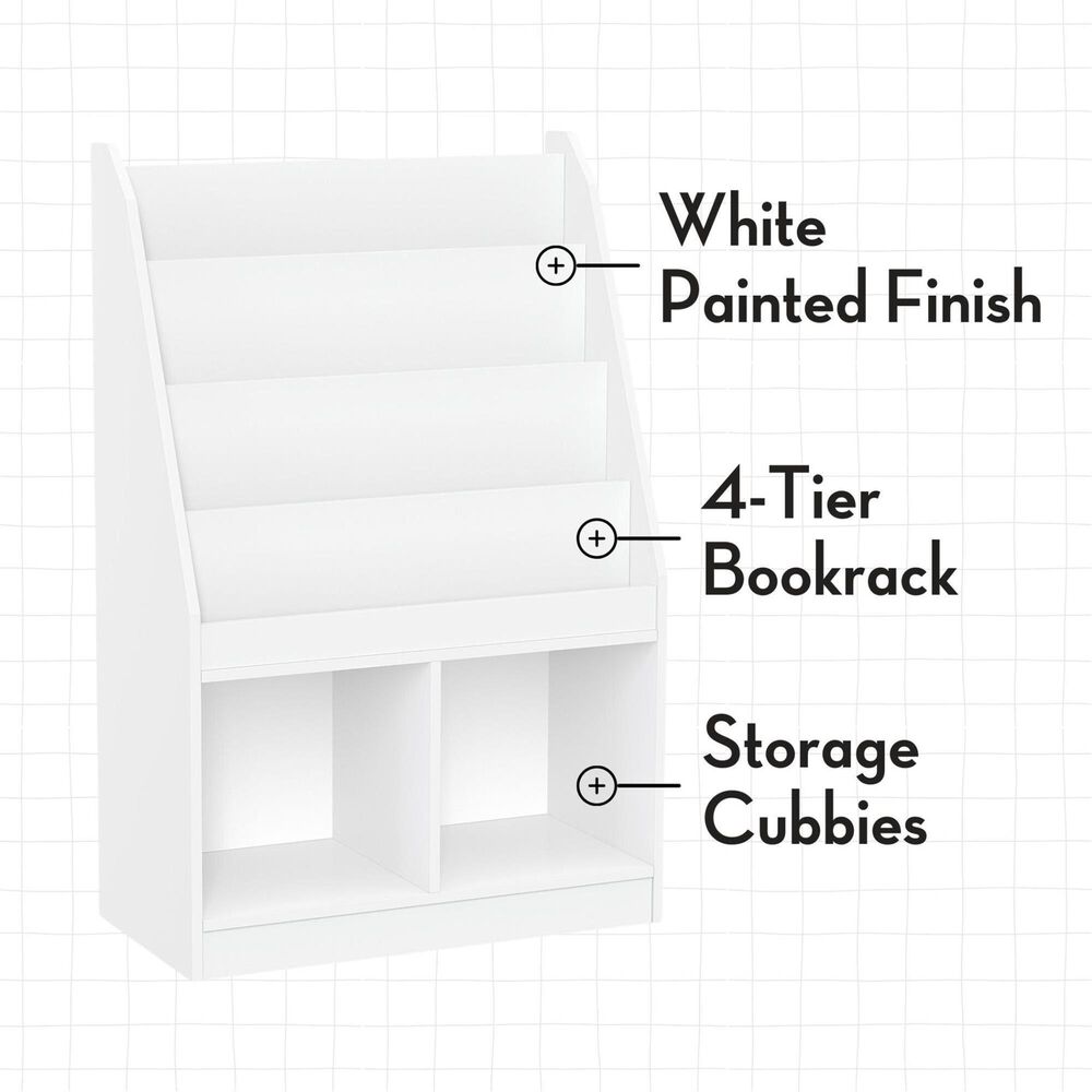 RiverRidge Home 2-Cubby Kid Book Rack with 2-Blue Bin in White, , large