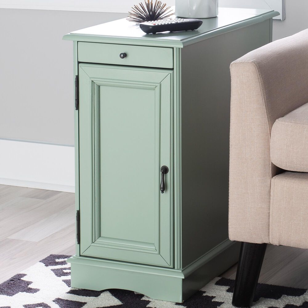 Linon Home Decor Barron Accent Table with USB Charging Station in Aqua, , large