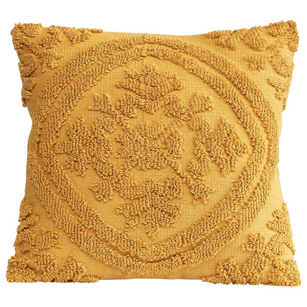 Bloomingville US 18" x 18" Cotton Chenille Throw Pillow in Mustard, , large