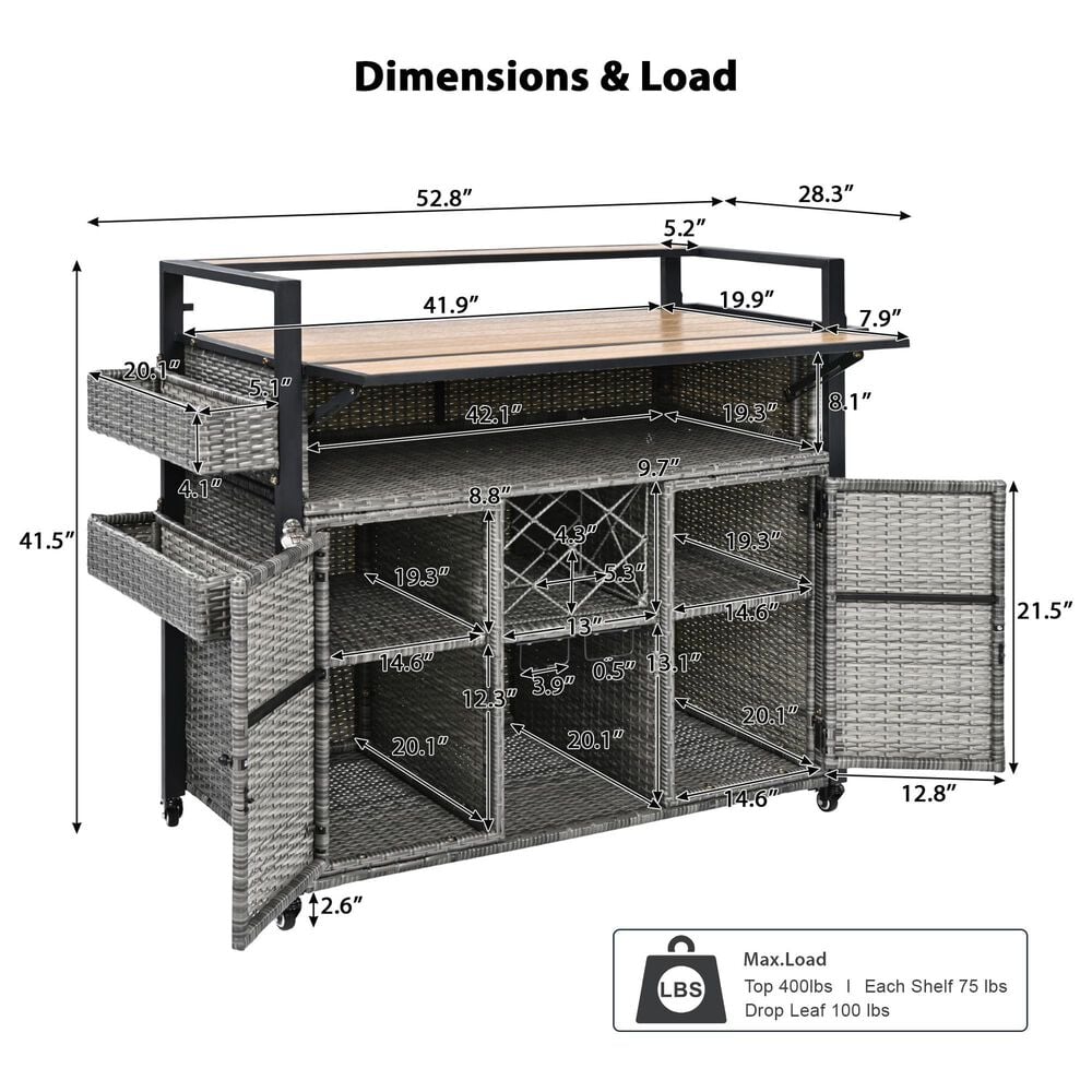 HOMLUX 53" Wicker Outdoor Kitchen Island in Grey, , large