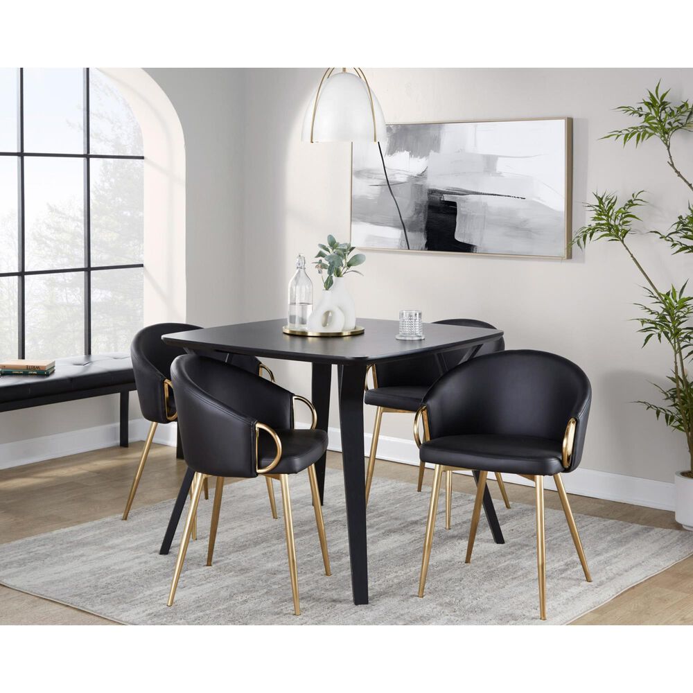 LumiSource Claire Arm Chair with Black Faux Leather Cushion in Gold (Set of 2), , large