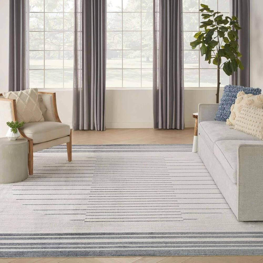 Nourison Astra Machine Washable ASW04 9&#39; x 12&#39; Ivory and Blue Area Rug, , large