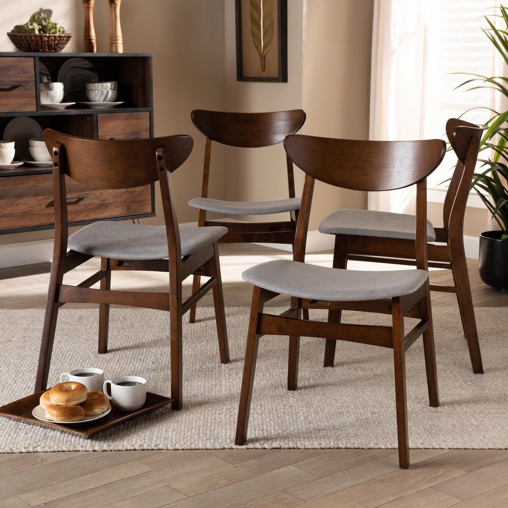 Baxton Studio Parlin Side Chair with Light Grey Cushion in Walnut Brown (Set of 4), , large