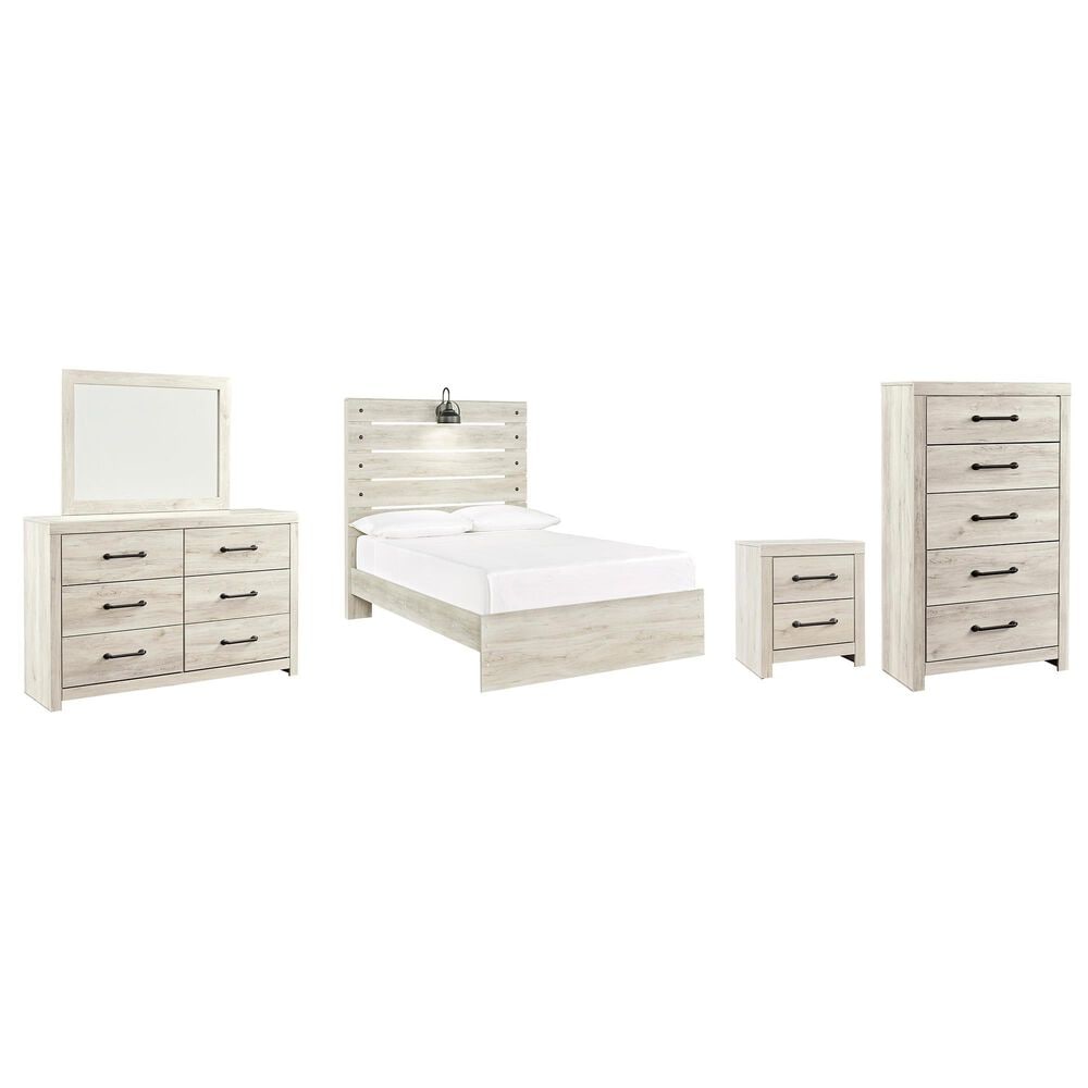 Ashley Cambeck 5 Piece Full Bed Set in Whitewash with Lighting, , large