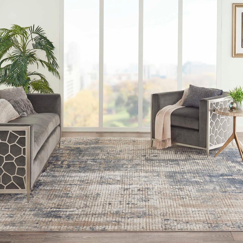 Nourison Quarry Abstract 6&#39;7&quot; x 9&#39;6&quot; Blue and Beige Area Rug, , large