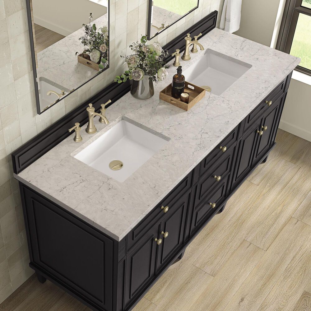James Martin Vanities Lorelai 72&quot; Double Vanity in Black Onyx with 3 cm Eternal Jasmine Pearl Quartz Top, , large