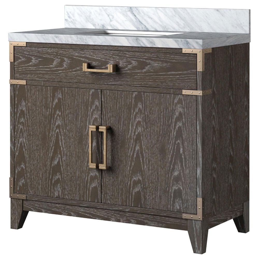 Lexora Home Laurel 36" Single Bathroom Vanity in Brown Oak with White Carrara Marble Top and Rectangular Sink, , large