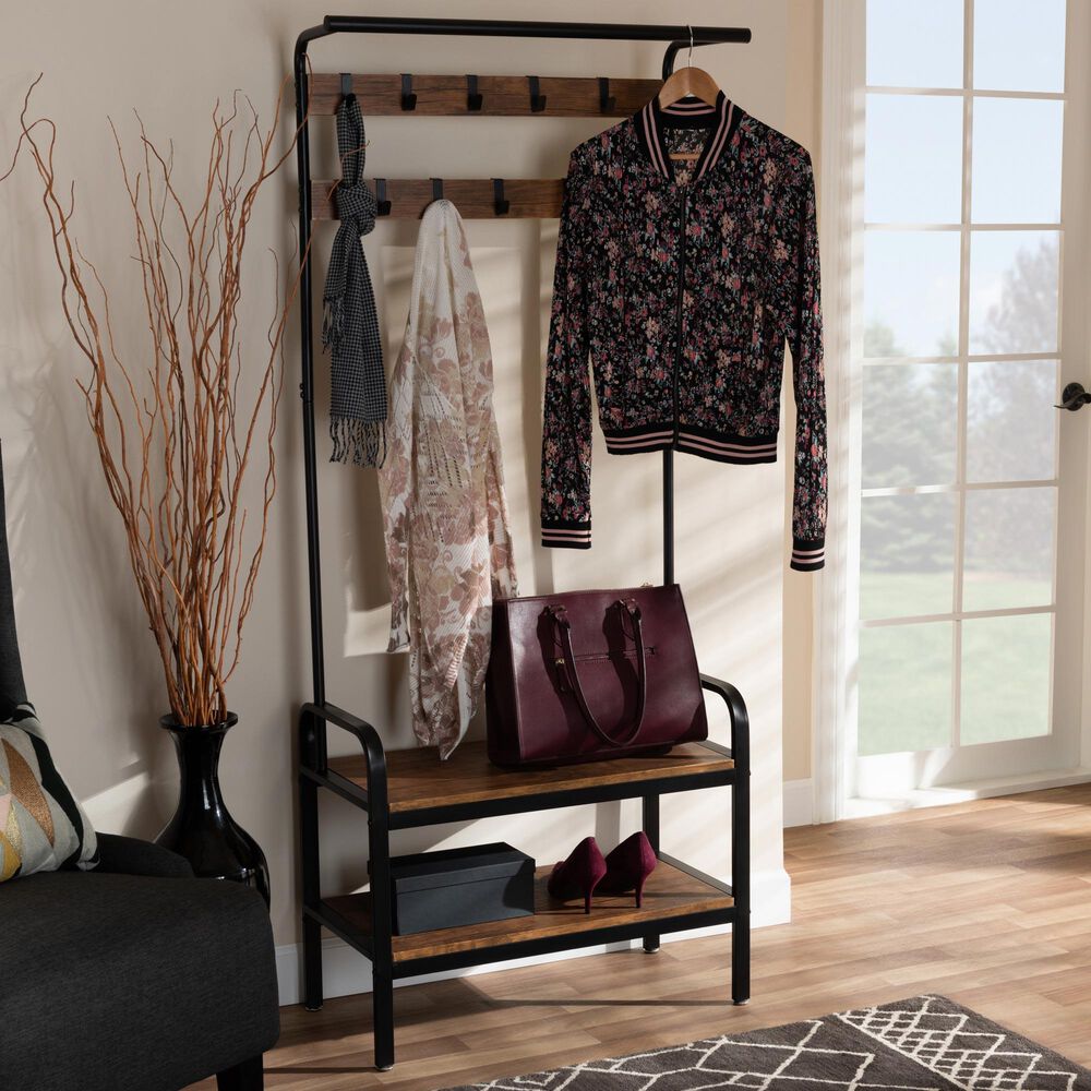 Baxton Studio Aislin Entryway Hall Tree in Brown/Black, , large