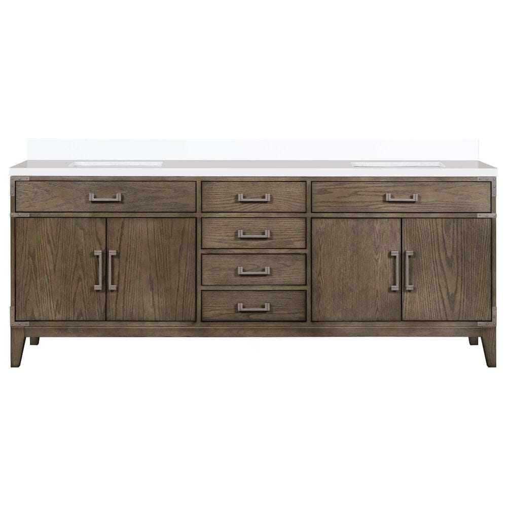 Lexora Home Laurel 84&quot; Double Bathroom Vanity in Grey Oak with White Quartz Top and Rectangular Sinks, , large