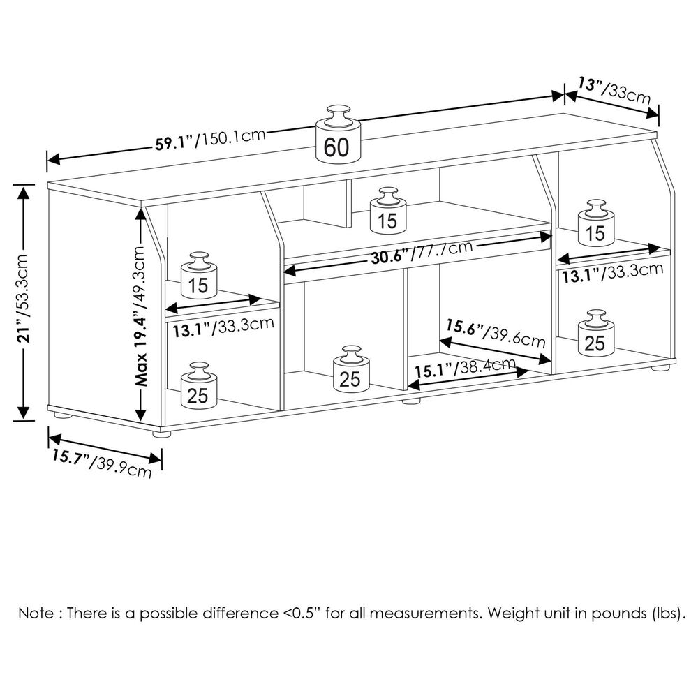 HOMLUX 59" TV Stand with LED Lights in Americano, , large