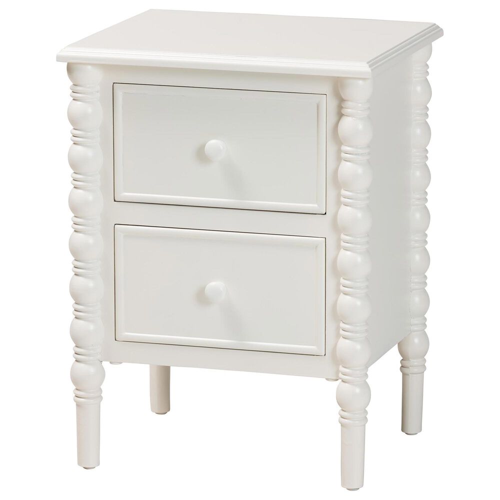 Baxton Studio Malinda 2-Drawer End Table with Spindle Legs in White, , large