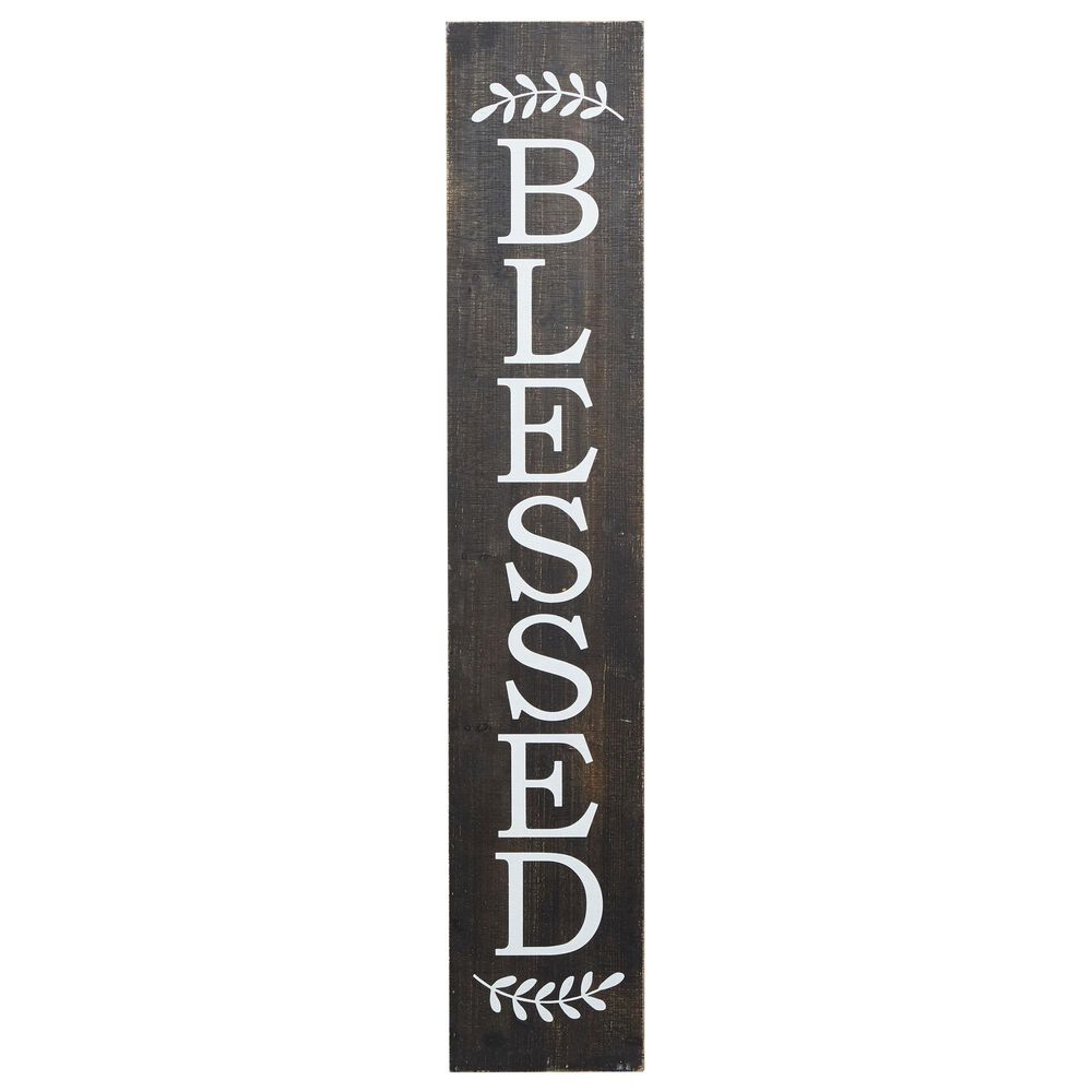 Maple and Jade Blessed 63" x 12" Wall Decor in Distressed Dark Brown, , large