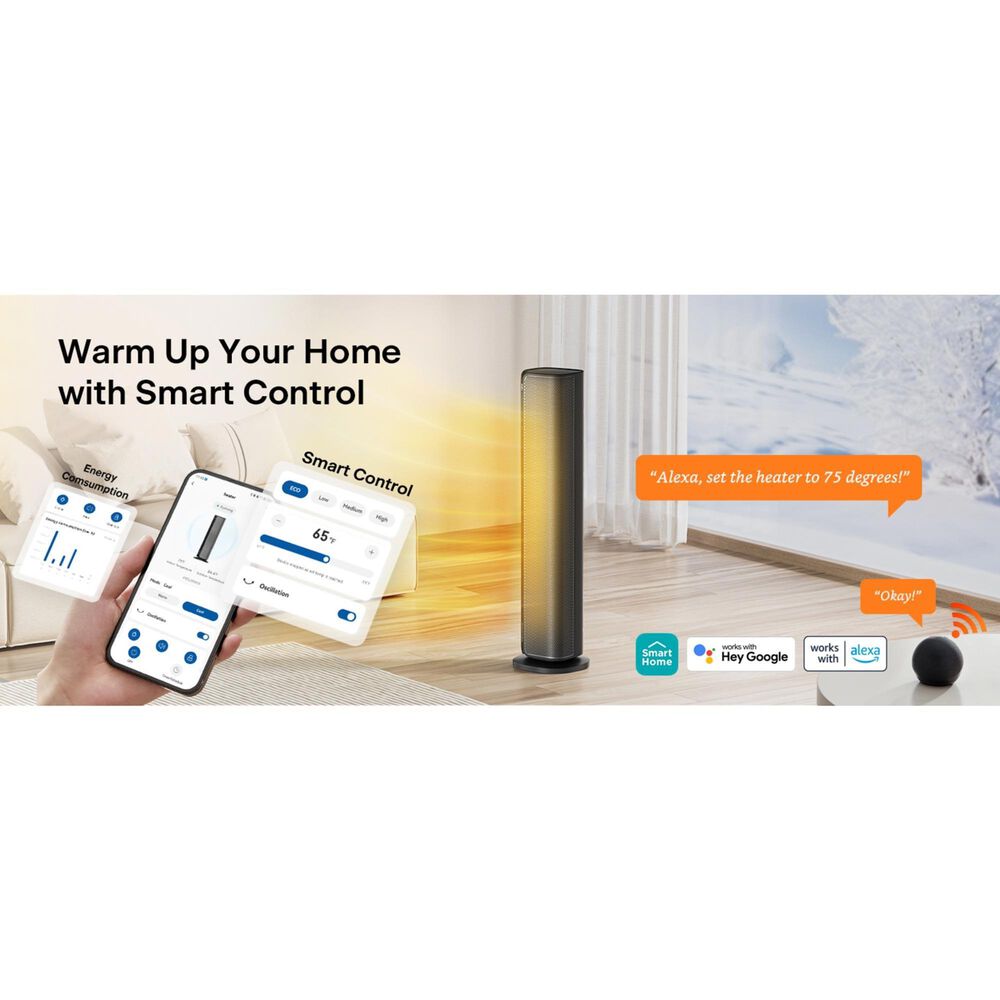 Midea 30&quot; Smart Digital Tower Ceramic Heater in Black, , large