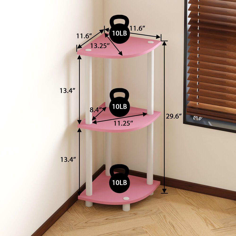HOMLUX Turn-N-Tube 3-Tier Corner Bookshelf in Pink and White, , large