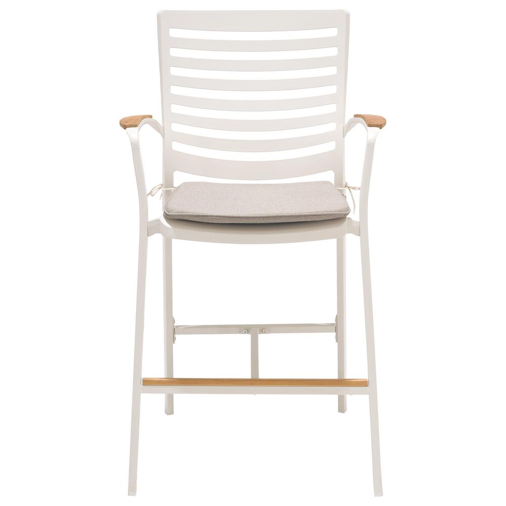 Blue River Portals Patio Barstool with Beige Cushion in Light Matte Sand and Natural Teak, , large