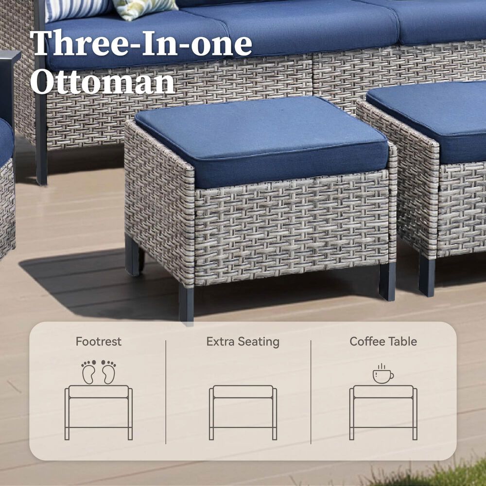 Sunwell Garden 5-Piece Patio Chat Set with Two Stationary Chairs in Navy, , large