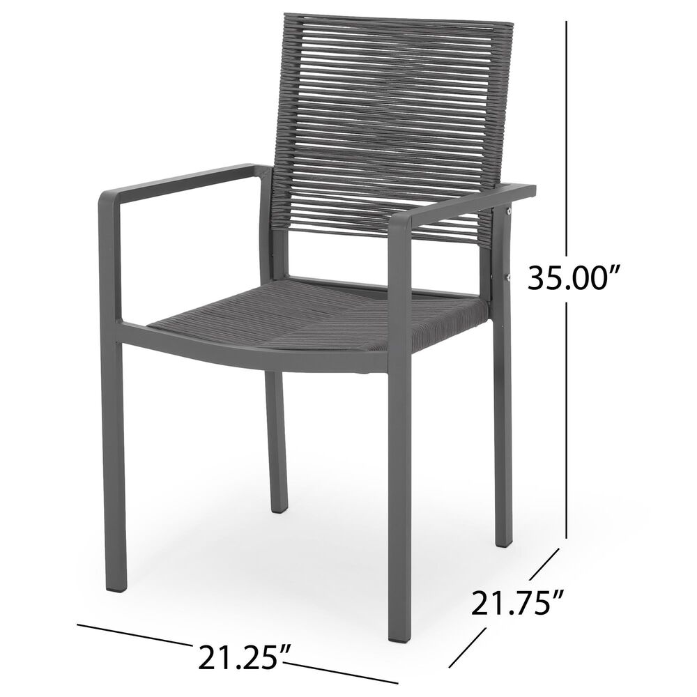 Hearth and Haven Outdoor Modern Aluminum Dining Chair with Dark Gray Rope Weave Seat in Gray &#40;Set of 2&#41;, , large