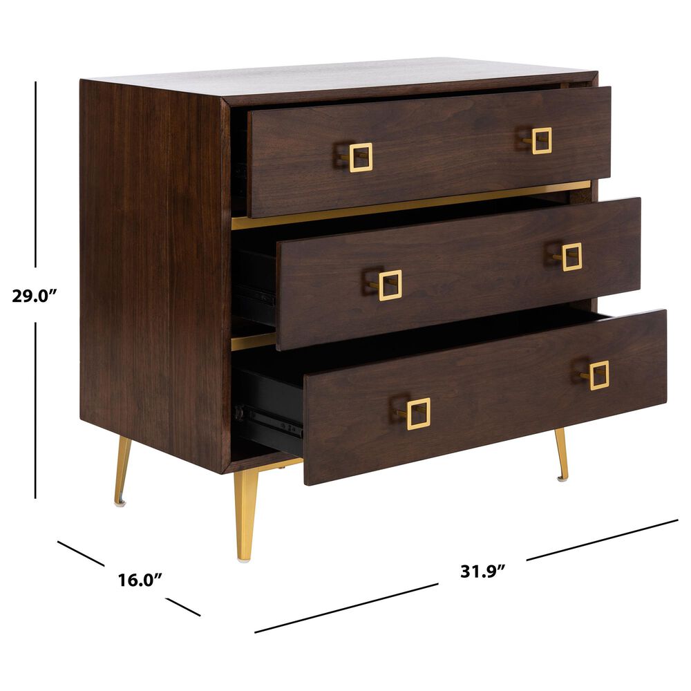 Safavieh Katia 3 Drawer Chest in Walnut/Gold, , large