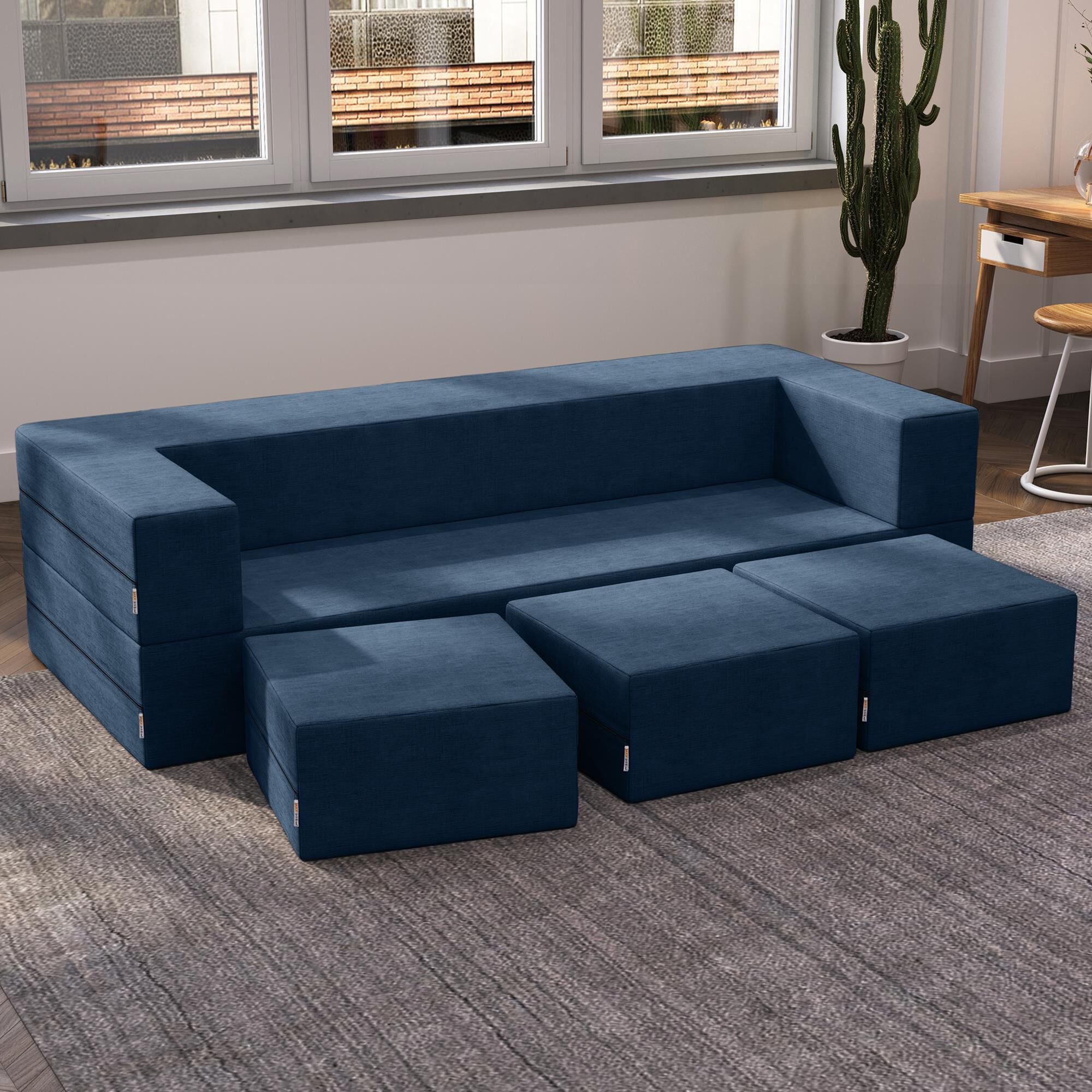 Jaxx Zipline 3-Piece Stationary Convertible Sleeper Sofa in Indigo