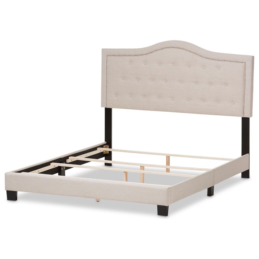 Baxton Studio Emerson King Upholstered Panel Bed in Light Beige, , large